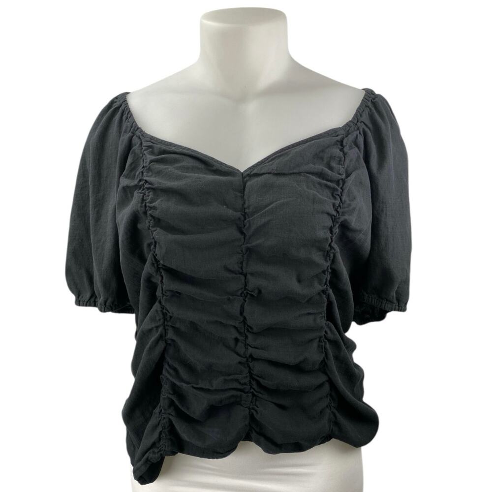 Ava & Viv Women's Black Ruched Short Puff Sleeve Smnocked Blouse Top Size 2X